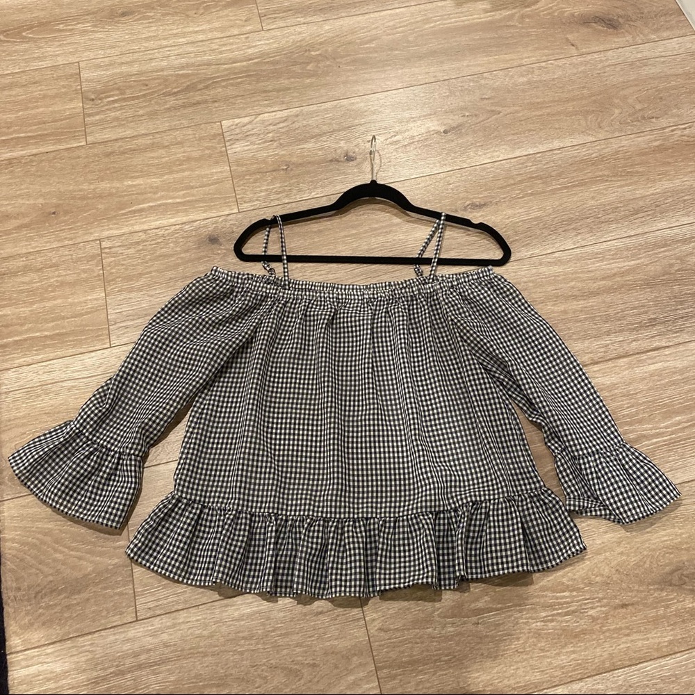 5 TWELVE Gingham Cold Shoulder Top